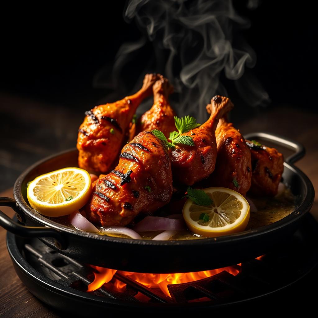 Tandoori chicken being prepared in the IKKAYEES kitchen